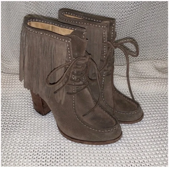 Fringe Ankle Boots in Brown Suede - Picture 2 of 5